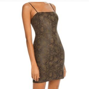 AQUA Bloomingdale's Olive Suede Snakeskin Mini Dress